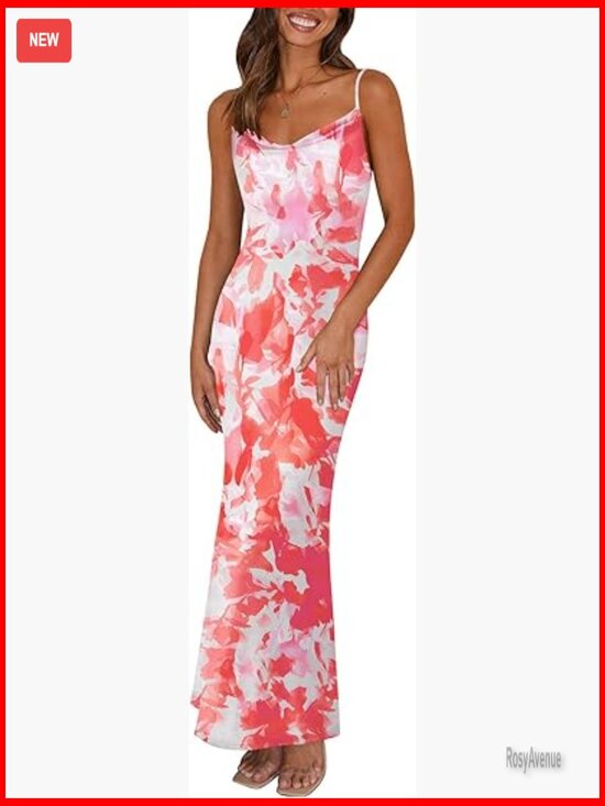 Dresses & Skirts - Floral Spaghetti Strap Maxi Bodycon Dress Backless Stretch Formal